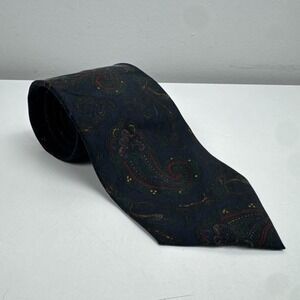 Vintage Polo Ralph Lauren Necktie Mens Silk Tie Navy Paisley Handmade In USA